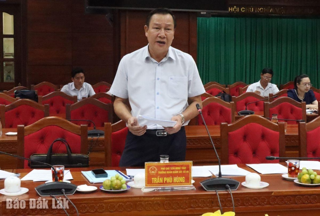 Phó Chủ tịch HĐND tỉnh, Trưởng đoàn giám sát Trần Phú Hùng phát biểu kết luận buổi làm việc.