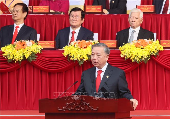 Tổng Bí thư Tô Lâm đọc diễn văn Kỷ niệm 50 năm Ngày Giải phóng miền Nam, thống nhất đất nước. Ảnh: TTXVN