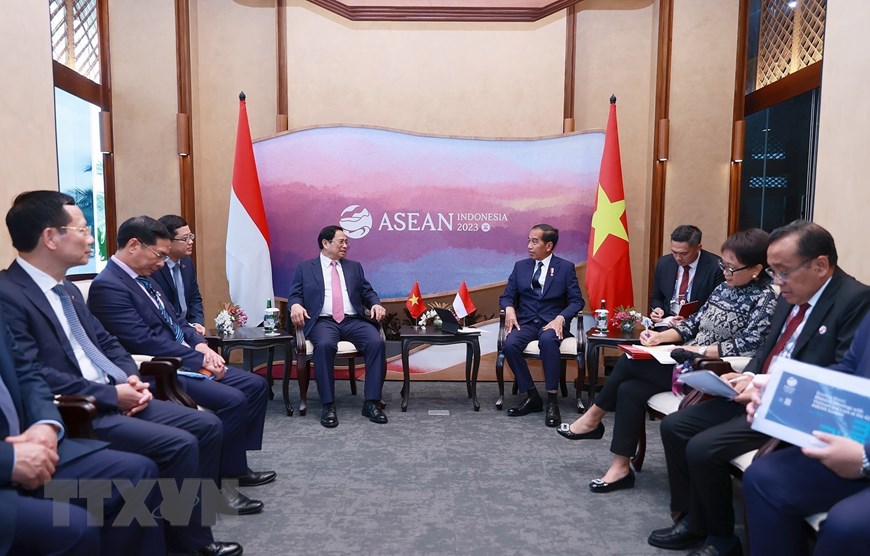 Thủ tướng Phạm Minh Chính gặp Tổng thống Indonesia Joko Widodo. Ảnh: TTXVN