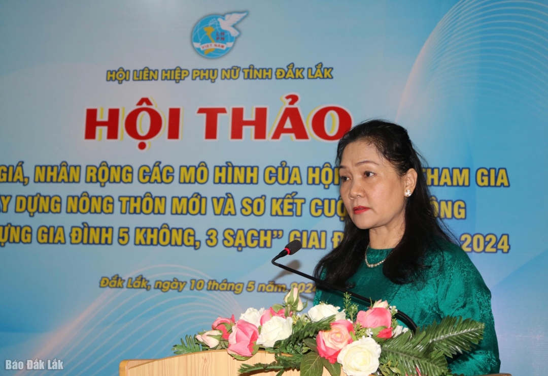 Chủ tịch Hội LHPN tỉnh Tô Thị Tâm phát biểu tại Hội thảo.