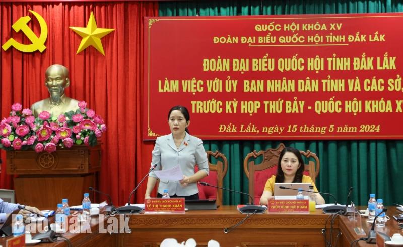 Phó Trưởng Đoàn phụ trách Đoàn ĐBQH tỉnh Lê Thị Thanh Xuân phát biểu kết luận buổi làm việc.