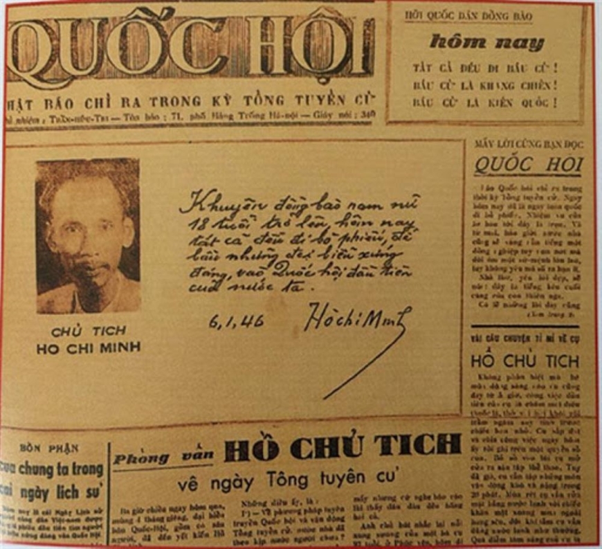 Số đặc biệt Báo Quốc hội ngày 6/1/1946 trân trọng giới thiệu Lời kêu gọi của Chủ tịch Hồ Chí Minh (Ảnh tư liệu)