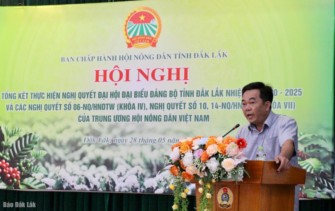 Đại diện Hội Nông dân thị xã Buôn Hồ tham luận tại hội nghị.