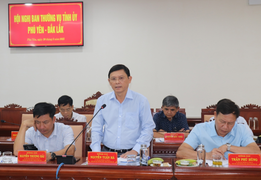 Đồng chí Nguyễn Tuấn Hà, Ủy viên Ban Thường vụ Tỉnh ủy, Phó Chủ tịch thường trực UBND tỉnh Đắk Lắk phát biểu tại hội nghị. 