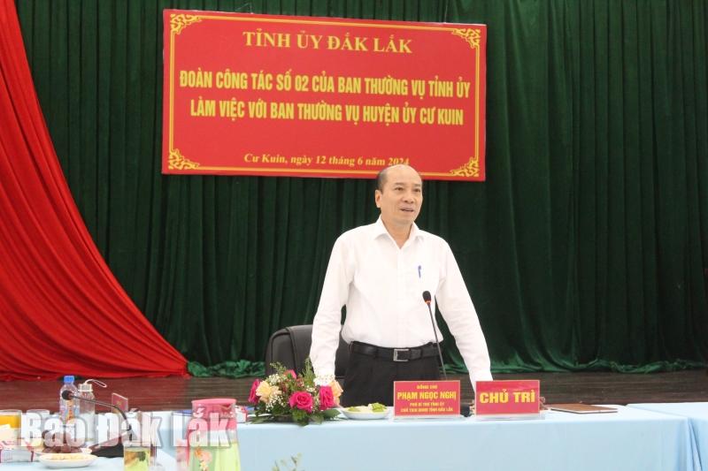 Phó Bí thư Tỉnh ủy, Chủ tịch UBND tỉnh Phạm Ngọc Nghị phát biểu kết luận buổi làm việc.