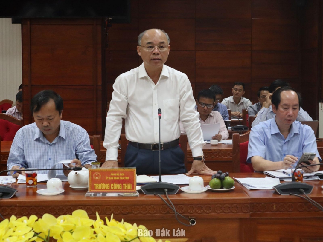 Phó Chủ tịch UBND tỉnh Trương Công Thái phát biểu cảm ơn Đoàn công tác đã có buổi làm việc với UBND tỉnh ĐắkLắk.