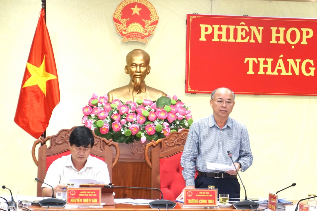 Phó Chủ tịch UBND tỉnh Trương Công Thái phát biểu tại phiên họp.