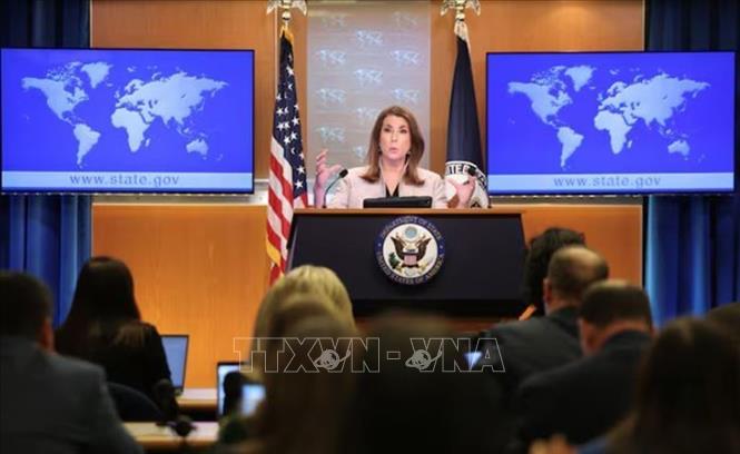 Người phát ngôn Bộ Ngoại giao Mỹ Tammy Bruce trong cuộc họp báo ở Washington DC., ngày 6/3/2025. Ảnh tư liệu: REUTERS/TTXVN