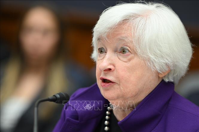 Bộ trưởng Tài chính Mỹ Janet Yellen trong phiên điều trần trước Ủy ban dịch vụ tài chính của Hạ viện ở Washington, D.C. Ảnh: AFP/TTXVN