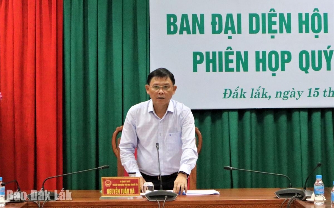 Trưởng Ban đại diện HĐQT Ngân hàng CSXH tỉnh Đắk Lắk Nguyễn Tuấn Hà phát biểu kết luận tại phiên họp. 