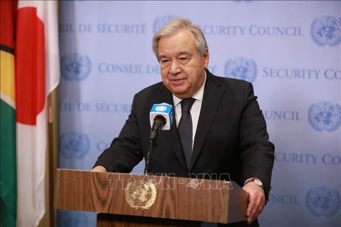 TTK LHQ Antonio Guterres phát biểu họp báo tại New York, Mỹ. Ảnh tư liệu: THX/TTXVN