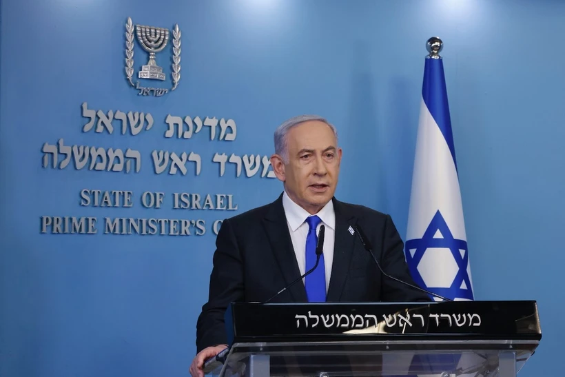 Thủ tướng Israel Benjamin Netanyahu phát biểu họp báo tại Jerusalem. Ảnh: THX/TTXVN