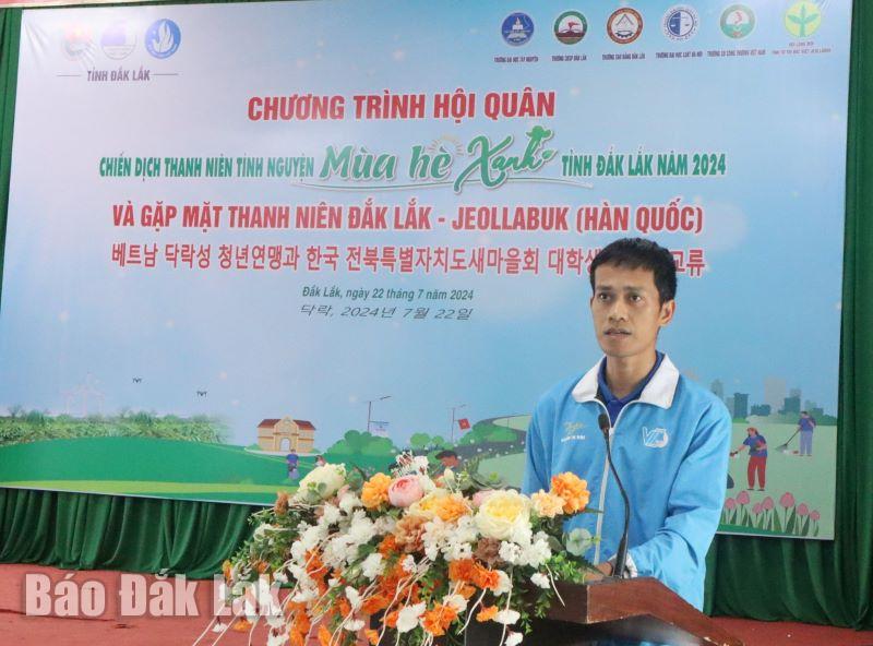 Phó Bí thư Thường trực Tỉnh Đoàn Y Lê Pas Tơr đánh giá kết quả hoạt động Chiến dịch Thanh niên tình nguyện Mùa hè xanh năm 2024.