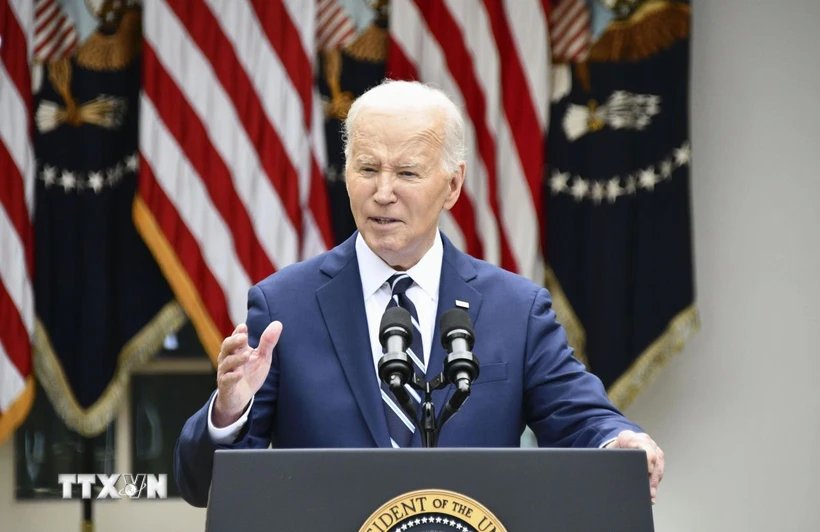 Tổng thống Mỹ Joe Biden phát biểu tại Nhà Trắng, Washington DC. Ảnh: Kyodo/TTXVN