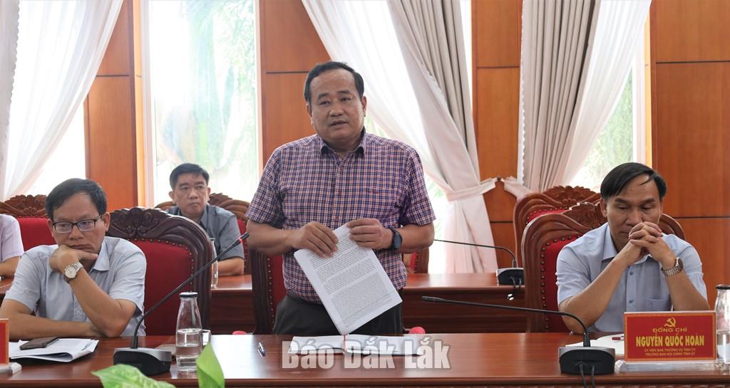 Đại diện lãnh đạo Ban Nội chính Tỉnh ủy nêu các ý kiến, đề xuất tại buổi làm việc.