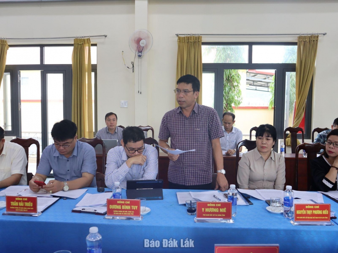 Phó Giám đốc Sở Tài Chính Y Hương Niê nêu ý kiến tại buổi làm việc.