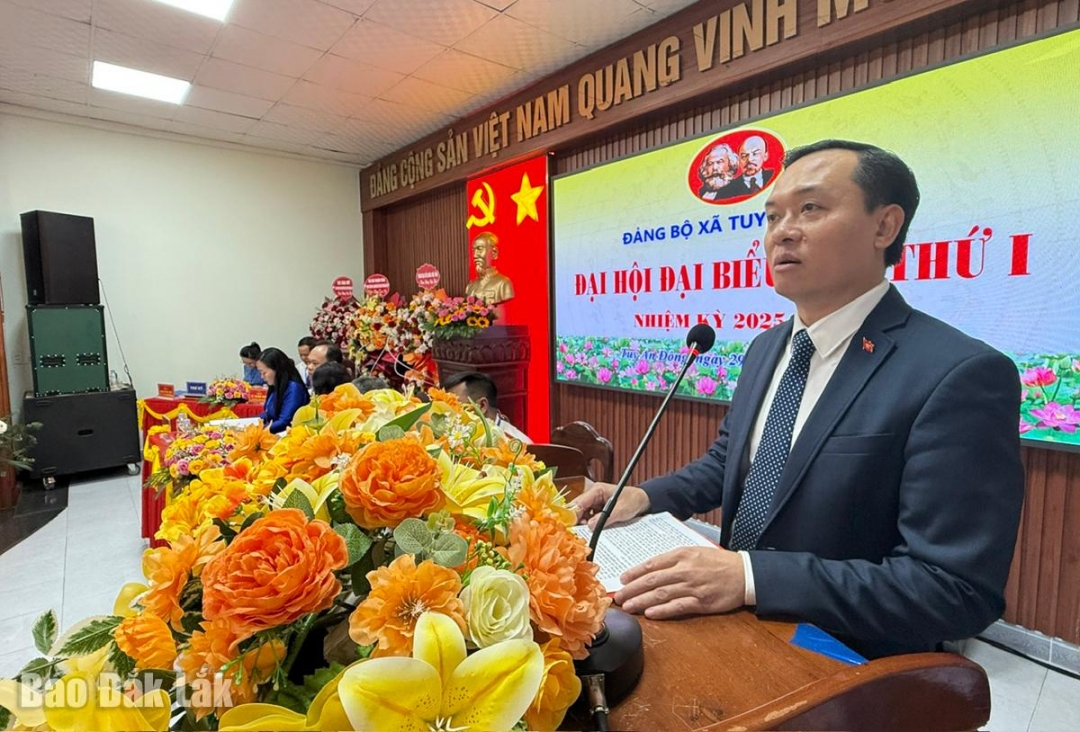 Đồng chí Bùi Thanh Toàn, Ủy viên ban Thường vụ Tỉnh ủy, Giám đốc Sở Khoa học và Công nghệ  phát biểu chỉ đạo đại hội.