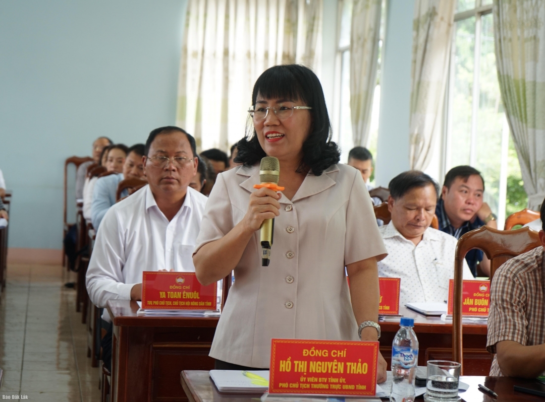 Phó Chủ tịch Thường trực UBND tỉnh Hồ Thị Nguyên Thảo trả lời một số kiến nghị tại buổi làm việc