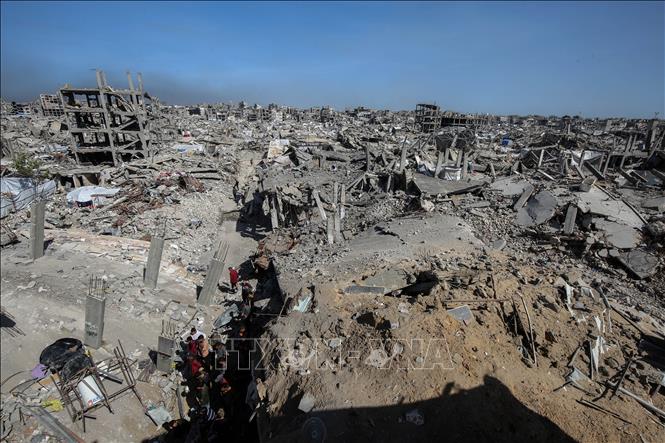 Cảnh đổ nát sau cuộc không kích của Israel xuống khu vực Jabalia, phía Bắc Dải Gaza. Ảnh tư liệu: THX/TTXVN