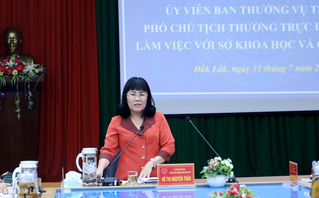 Phó Chủ tịch Thường trực UBND tỉnh Hồ Thị Nguyên Thảo phát biểu chỉ đạo tại buổi làm việc