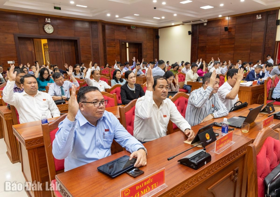 Đại biểu biểu quyết thông qua các nghị quyết. Ảnh: Nguyễn Gia