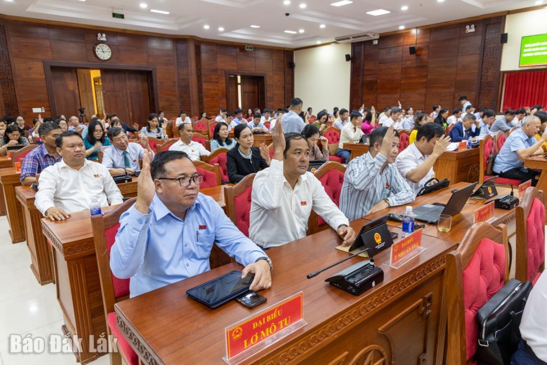 Đại biểu biểu quyết thông qua Nghị quyết tại Kỳ họp Chuyên đề lần thứ Nhất, HĐND tỉnh khóa X. Ảnh: Nguyễn Gia