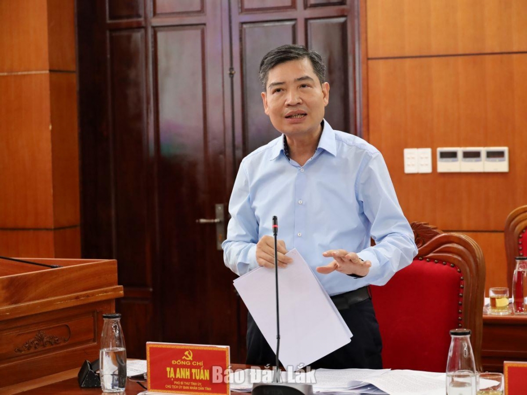 Phó Bí thư Tỉnh ủy, Chủ tịch UBND tỉnh Tạ Anh Tuấn phát biểu ý kiến tại hội nghị.