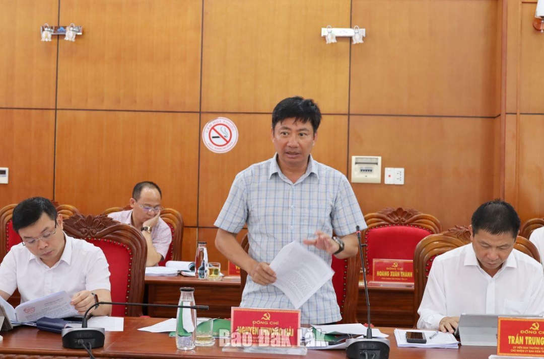 Ủy viên Ban Thường vụ Tỉnh ủy, rưởng Ban Tổ chức Tỉnh ủy Đắk Lắk Nguyễn Thượng Hải tham gia ý kiến tại hội nghị.