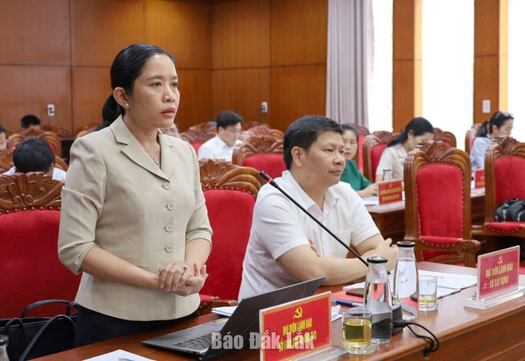 Giám đốc Sở Giáo dục và Đào tạo tỉnh Lê Thị Thanh Xuân tham gia ý kiến tại hội nghị.