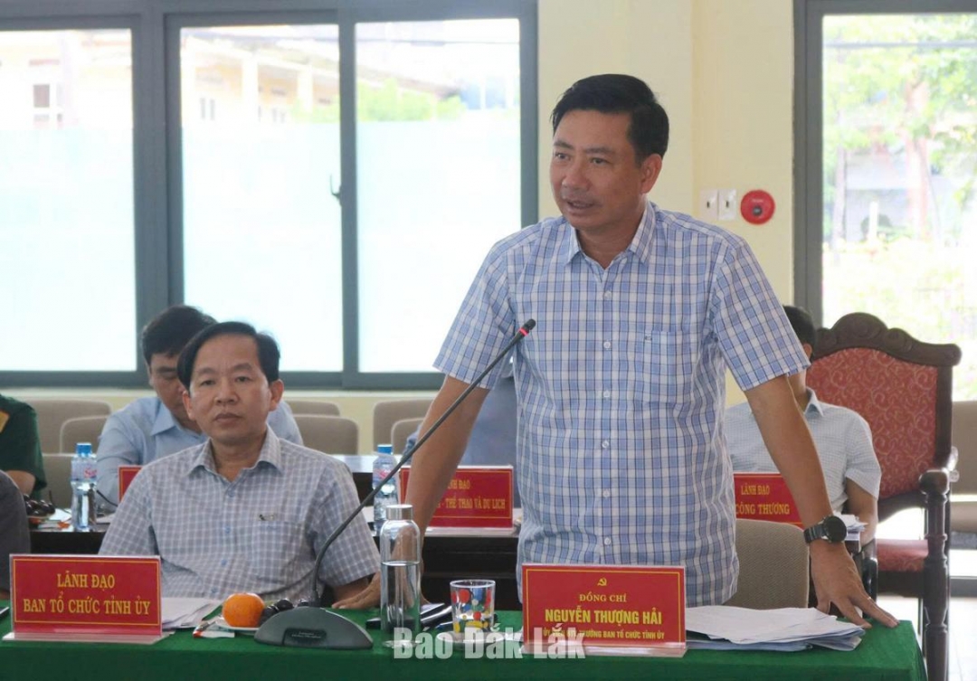 Đồng chí Nguyễn Thượng Hải, Ủy viên Ban Thường vụ, Trưởng Ban Tổ chức Tỉnh ủy tham gia ý kiến tại buổi làm việc.