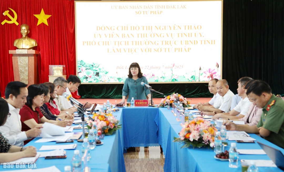 Ủy viên Ban Thường vụ Tỉnh ủy, Phó Chủ tịch Thường trực UBND tỉnh Hồ Thị Nguyên Thảo phát biểu chỉ đạo tại buổi làm việc.