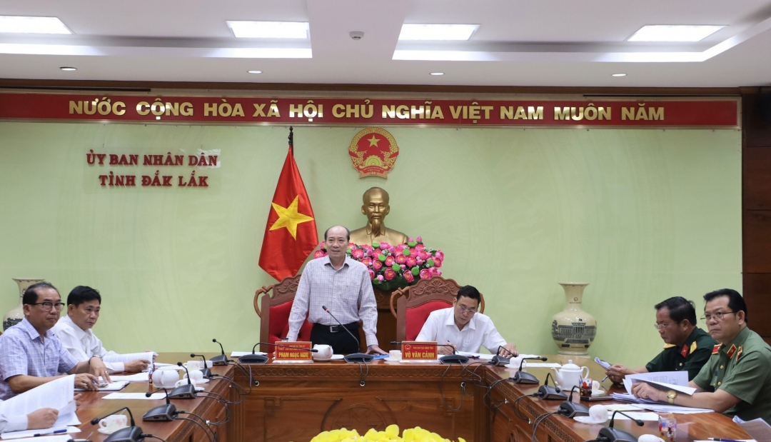 Phó Bí thư Tỉnh ủy, Chủ tịch UBND tỉnh Phạm Ngọc Nghị phát biểu tại cuộc họp.