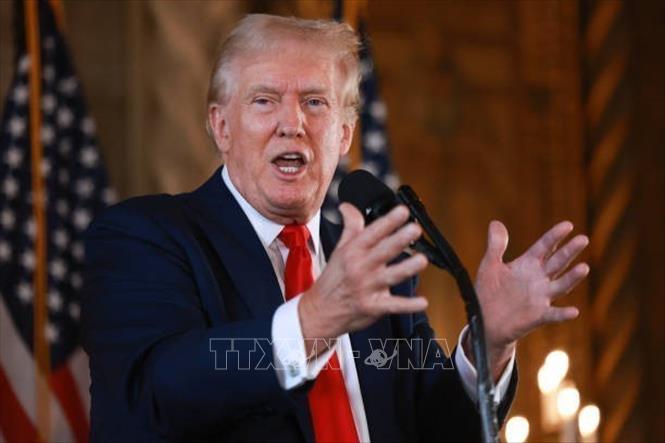 Cựu Tổng thống Mỹ Donald Trump phát biểu họp báo tại Palm Beach, Florida, Mỹ, ngày 8/8/2024. Ảnh: Getty Images/TTXVN