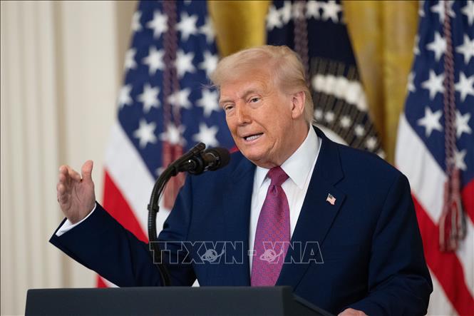 Tổng thống Mỹ Donald Trump phát biểu tại Nhà Trắng, Washington, D.C. Ảnh: TTXVN