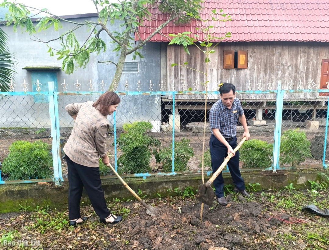 Ban tổ chức đã phát động trồng cây và tặng người dân buôn Ja Hòa Sơn 80 cây kèn hồng 
