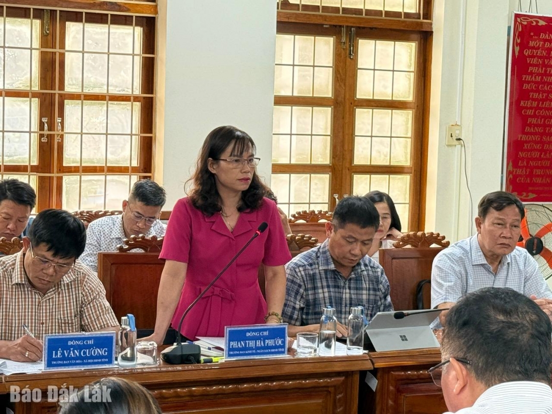 Trưởng Ban Kinh tế - Ngân sách HĐND tỉnh Phan Thị Hà Phước trao đổi một số nội dung các địa phương quan tâm.