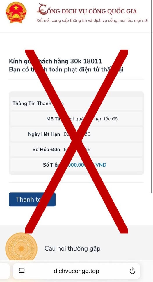 Phòng CSGT khuyến cáo về thủ đoạn giả mạo Cổng dịch vụ công quốc gia hoặc tạo dựng thông báo phạt nguội
