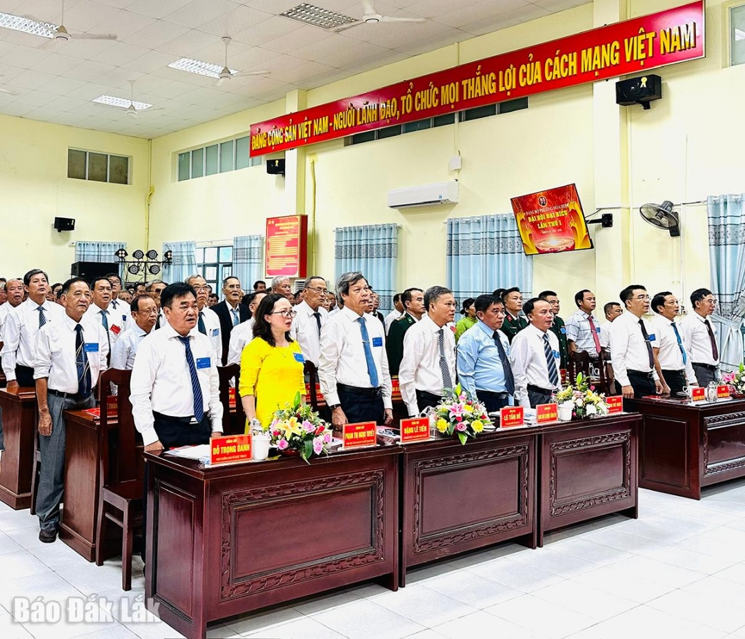 Các đại biểu chào cờ.