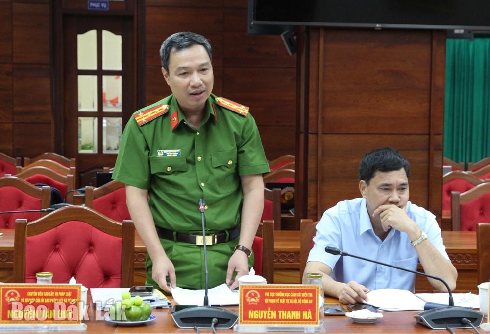 Phó Cục trưởng Cục Cảnh sát điều tra tội phạm về trật tự xã hội (Bộ Công an) Nguyễn Thanh Hà đóng góp ý kiến.