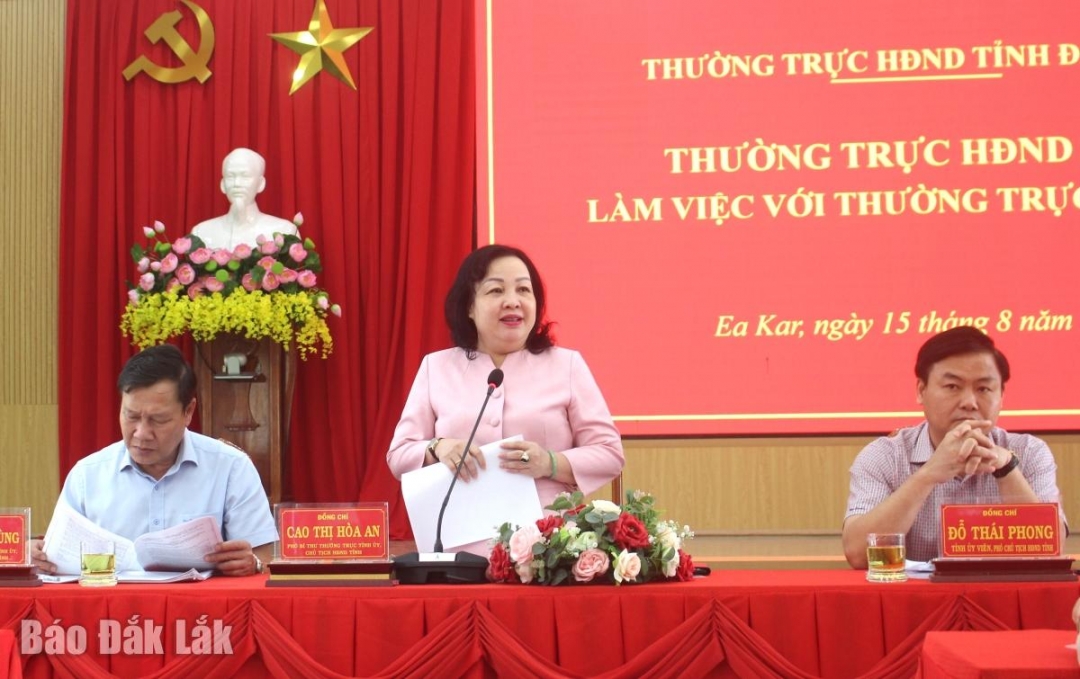 Phó Bí thư Thường trực Tỉnh ủy, Chủ tịch HĐND tỉnh Cao Thị Hòa An; Phó Chủ tịch Thường trực HĐND tỉnh Trần Phú Hùng; Phó Chủ tịch HĐND tỉnh Đỗ Thái Phong đồng chủ trì và điều hành.