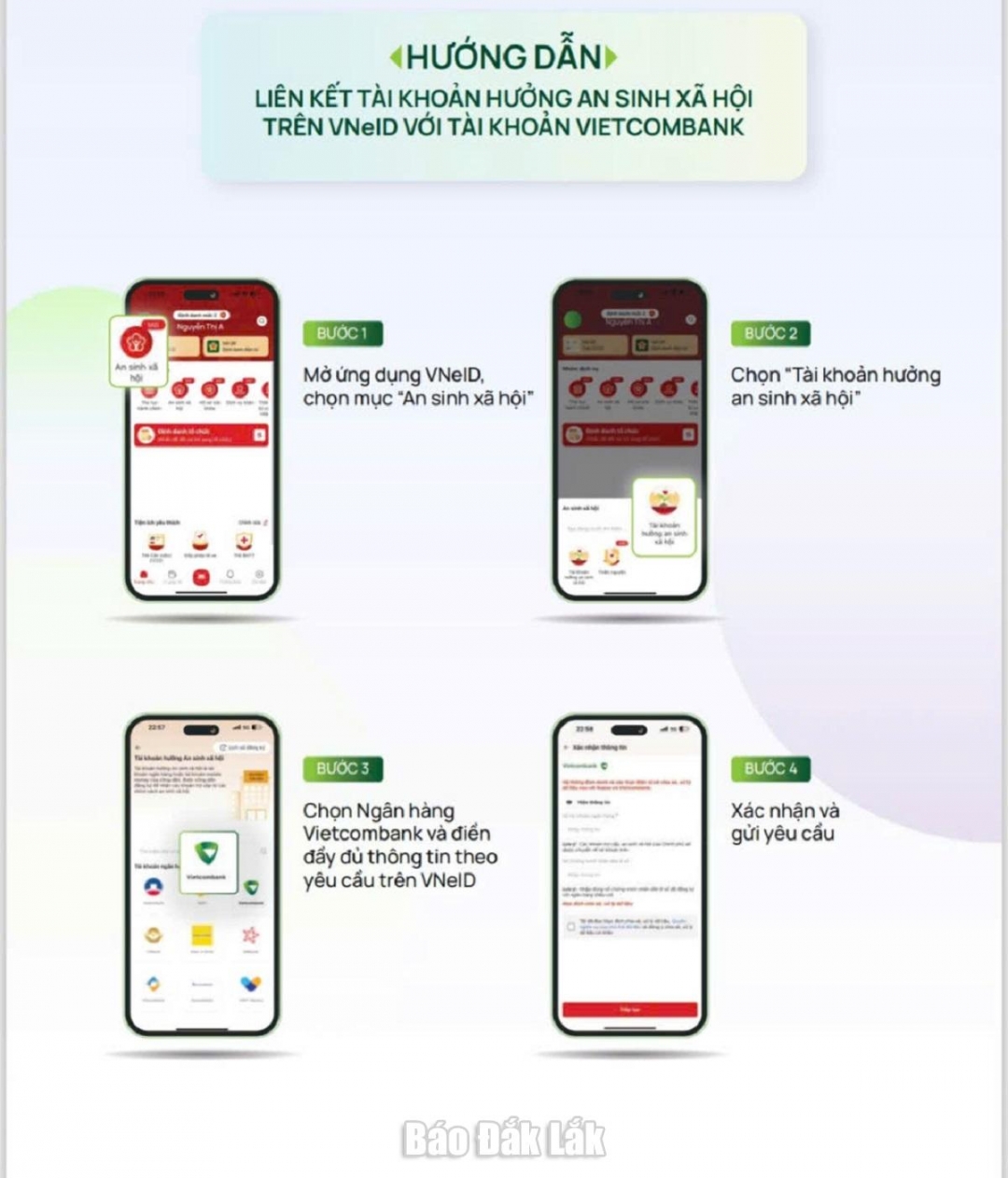 Hướng dẫn liên kết tài khoản hưởng an sinh xã hội trên VNeID với tài khoản của Vietcombank