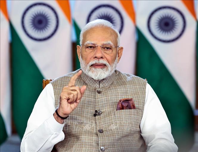 Thủ tướng Ấn Độ Narendra Modi phát biểu tại Hội nghị thượng đỉnh Tiếng nói Nam Bán cầu lần thứ 3 dưới hình thức trực tuyến ngày 17/8/2024. Ảnh: ANI/TTXVN