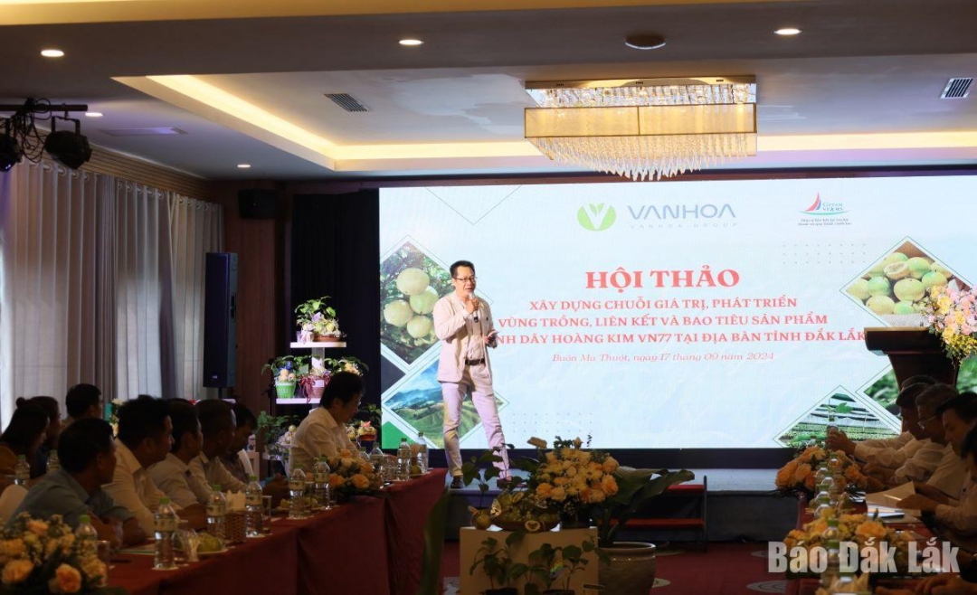 Đại diện Tập đoàn Vạn Hòa thông tin về kết quả trồng thử nghiệm giống chanh dây Hoàng Kim VN77.