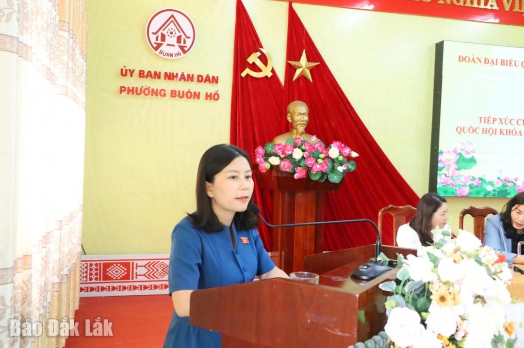 Phó Trưởng Đoàn chuyên trách Đoàn ĐBQH tỉnh Lê Đào An Xuân phát biểu tại hội nghị.