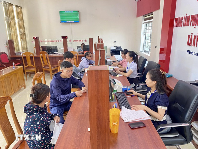 Trung tâm phục vụ hành chính công xã Kỳ Thượng (tỉnh Hà Tĩnh). (Ảnh: Hữu Quyết/TTXVN)