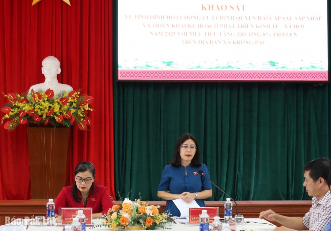 Phó Trưởng đoàn chuyên trách Đoàn ĐBQH tỉnh Lê Đào An Xuân phát biểu tại buổi khảo sát.