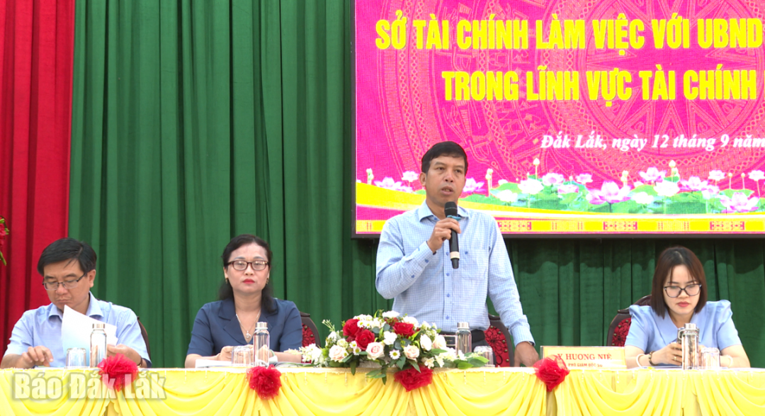 Phó Giám đốc Sở Tài chính Y Hương Niê phát biểu tại buổi làm việc. 