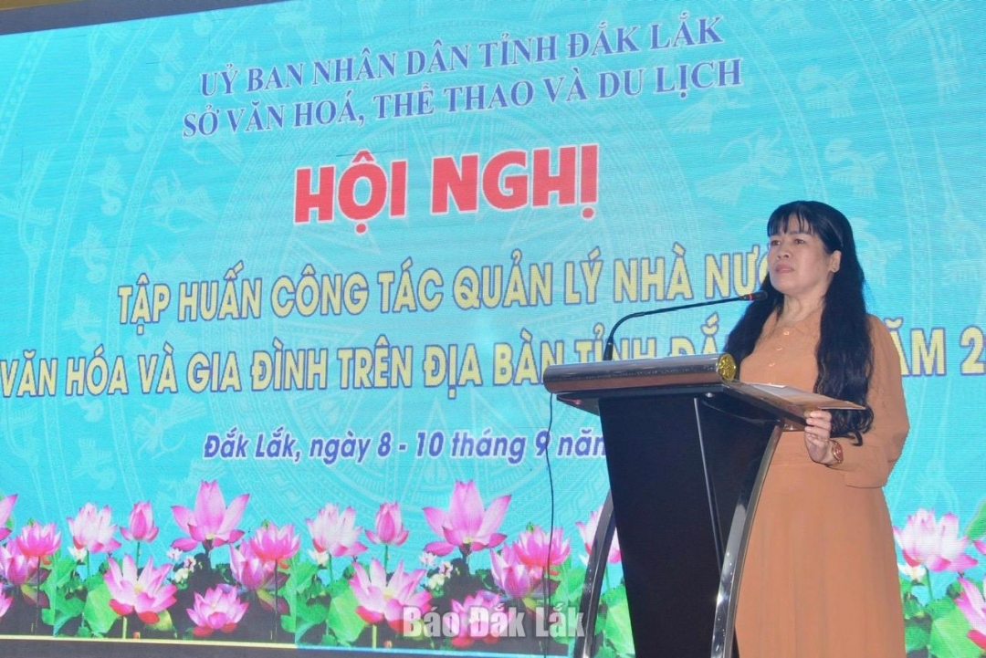 Phó Giám đốc Sở VHTT&DL Nguyễn Thụy Phương Hiếu khai mạc hội nghị tập huấn.