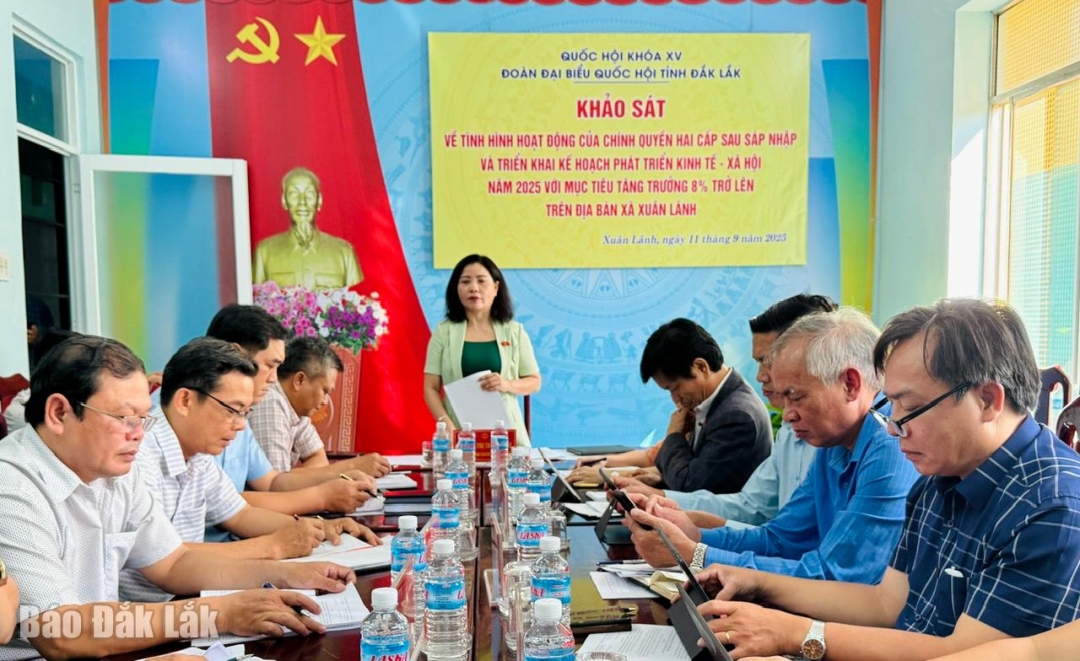 Đồng chí Nguyễn Thị Thu Nguyệt, Tỉnh ủy viên, Phó trưởng đoàn chuyên trách phụ trách Đoàn ĐBQH tỉnh phát biểu  tại buổi làm việc.