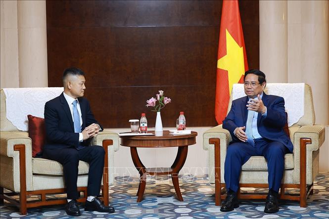 Thủ tướng Phạm Minh Chính tiếp ông Vương Gia Trung, Phó Chủ tịch phụ trách toàn cầu Tập đoàn Khoa học Kỹ thuật Yadea. Ảnh:TTXVN